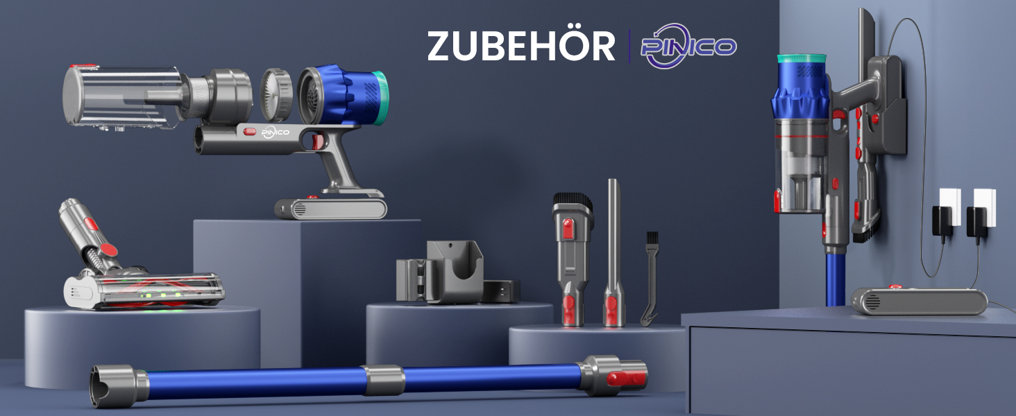 PINICO Бездротовий акумуляторний пилосос 550W з автоматичним режимом та щіткою Anti-Tangle, для твердих підлог, килимів та шерсті тварин (Blue+grey)