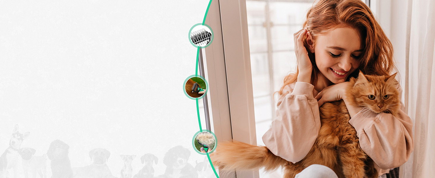 Професійна щітка Candure для собак та котів з довгим волоссям, гребінець для грумінгу, 17+9 зубців, видаляє ковтуни та шерсть (блакитний, зелений)