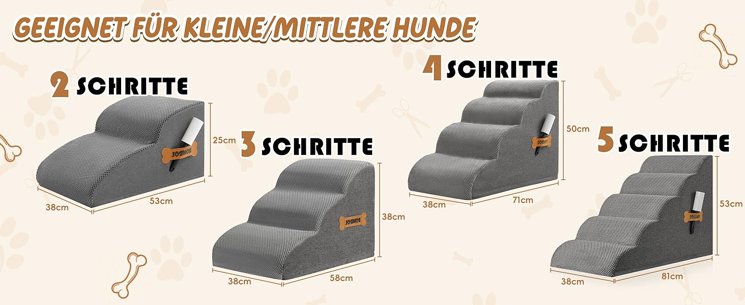 Сходинки для собак та котів ROMROL – 4 сходинки, сірий колір, з м'яким Memory Foam, для захисту суглобів, знімний та миючий чохол