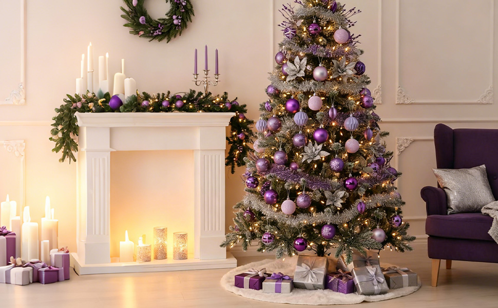 40 Штучних Різдвяних Кулі Прозорі з Кришкою, 6 см, Різдвяні Кулі з 5 Різними Дизайнами, Пластикові Кулі для Ялинки, Вікна, Внутрішнього та Зовнішнього Декору (Фіолетовий)