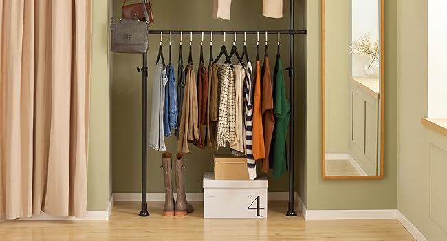 SoBuy® FRG109 Telescopic Wardrobe System with 2 Clothes Rails Clothes Storage System Shelf System Clothes Rack (Black)