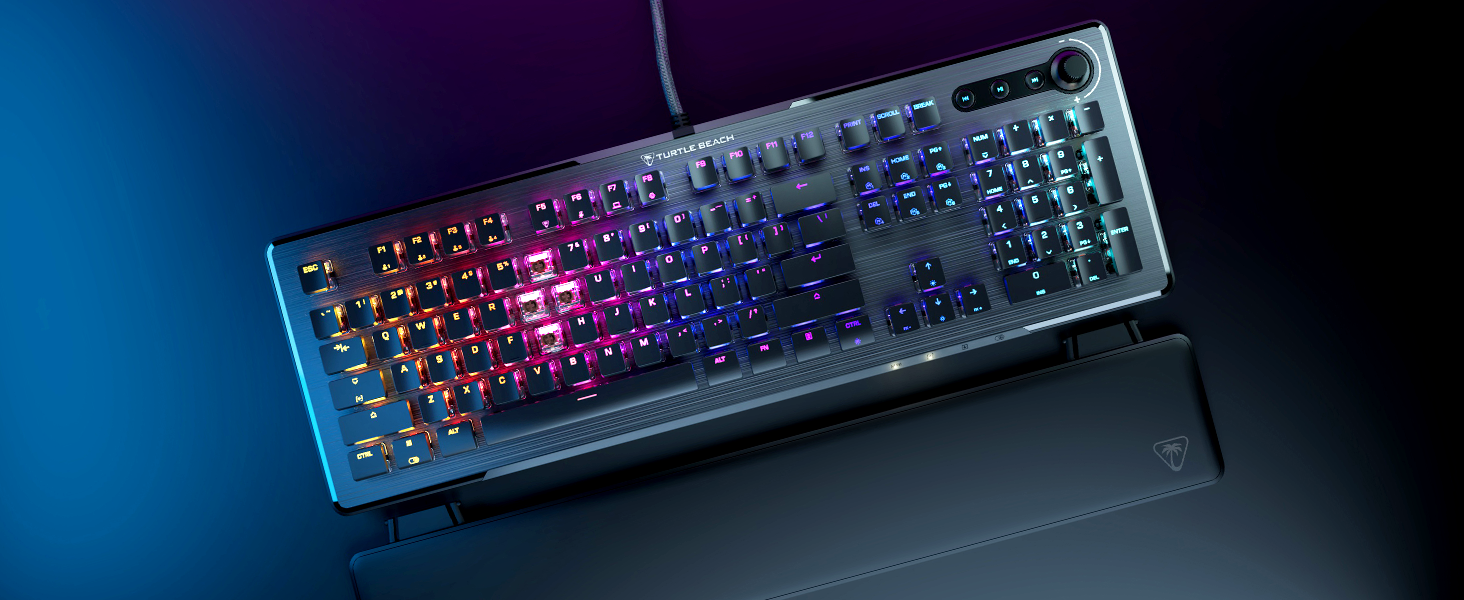 Turtle Beach Vulcan II – Механічна ігрова клавіатура для ПК, перемикачі Tactile Titan II, підсвічування клавіш, знімна підставка для зап'ястя, DE розкладка
