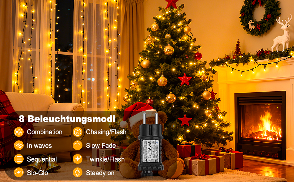 LED гірлянда для декорування приміщень та саду: 20 метрів, 1000 LED, 8 режимів, таймер, вологостійка, тепле світло. Підходить для ялинки, балкону, весілля та створення святкової атмосфери.