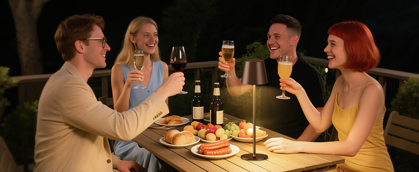 Акумуляторна LED настільна лампа бездротова з USB-C зарядкою, регульована яскравість, 3 режими світла, коричнева. Для дому, офісу, кемпінгу.