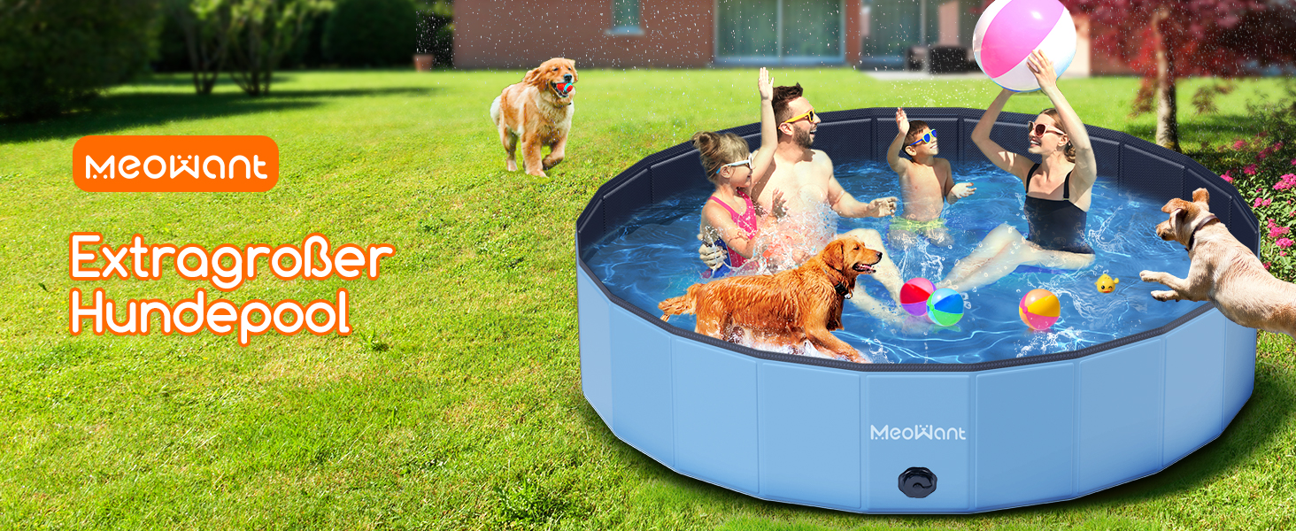Складаний басейн для собак Meowant, велика посилена ванна для купання, дитячий та собачий басейн із ПВХ, нековзкий, портативний, без насоса, для вулиці, 305×50 см