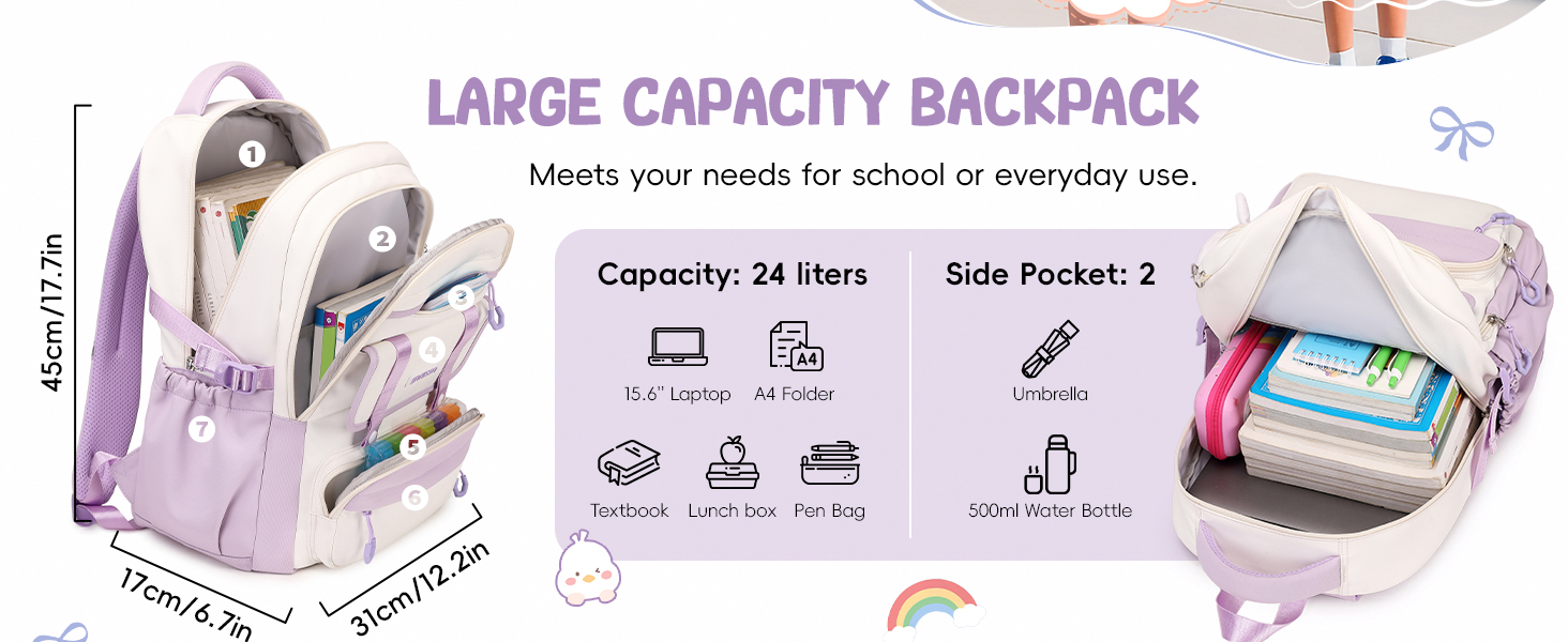 Шкільний рюкзак для дівчинки 2 в 1, рюкзак для підлітків 3-7 класів, шкільний набір з сумкою через плече, блакитний