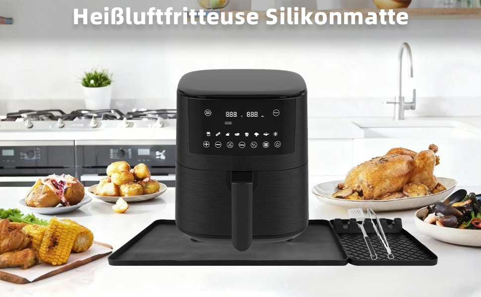 Стійка до вогню силіконова підставка 48x30 см для фритюрниці, кухонного приладдя, захист від нагріву, робочої поверхні, кавомашини, сумісна з Ninja, Cosori, Philips Airfryer