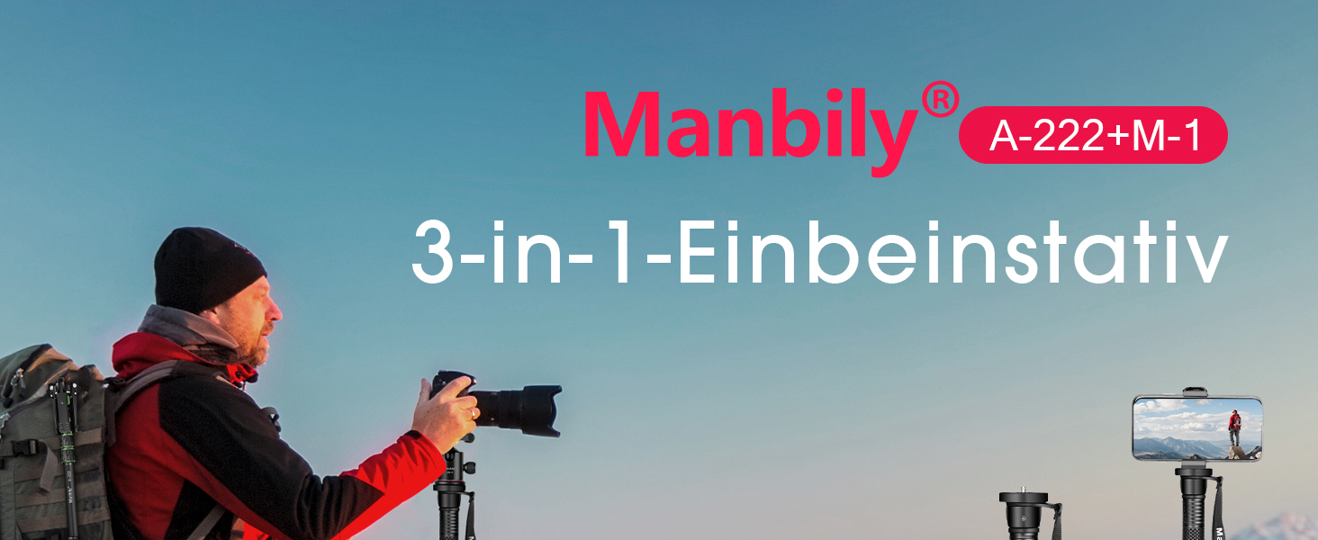 Монопод для камери Manbily з алюмінію, 5 секцій, до 170 см, максимальне навантаження 15,5 кг, сумісний з DSLR Canon/Sony/Handy