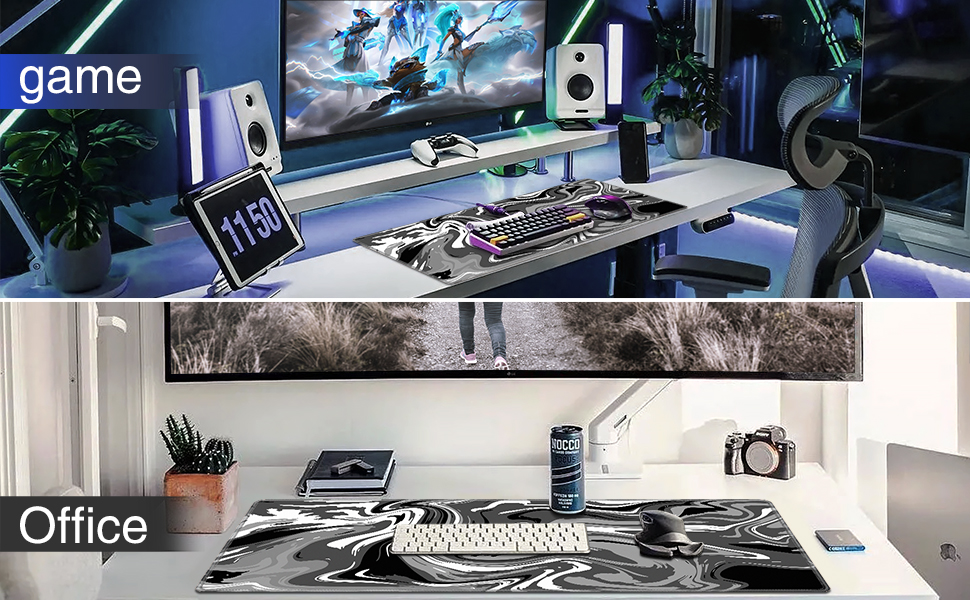 Ігровий килимок для миші Abetcabe Gaming XXL, підкладка на стіл 900 x 400 мм, чорно-сірий Fluid