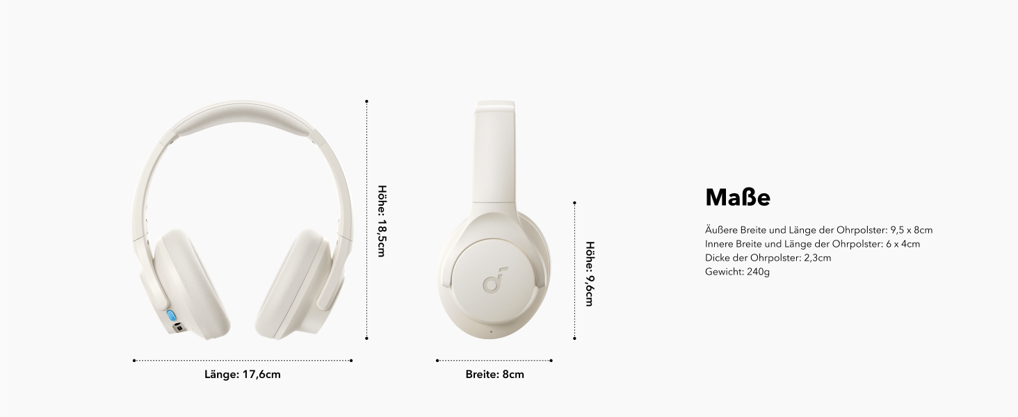 Soundcore Q11i Бездротові навушники-плеєри з Bluetooth, Anker: глибокий бас, 60 годин роботи, Hi-Res Audio, знімні амбушури, Multipoint-з'єднання (білі)