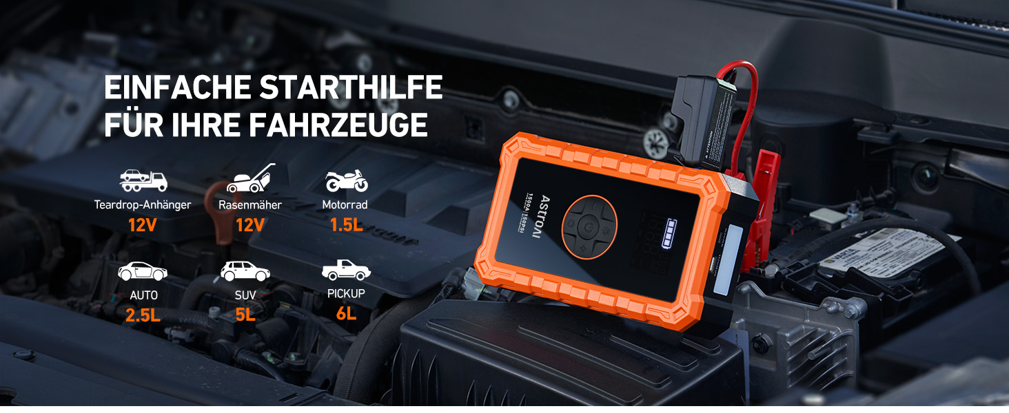 Powerbank AstroAI S8 Air з компресором 150PSI: 5-в-1 пристрій для підкачки шин, 6L бензин/3L дизель, повітряний насос, дисплей 2.4', 3 режими підсвічування