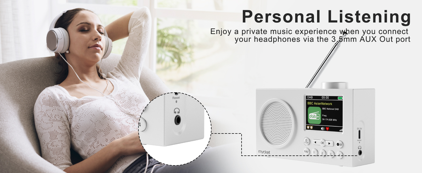 Портативне DAB/DAB+ радіо з цифровим радіо UKW, FM, Bluetooth 5.0, подвійний будильник, 40 попередніх станцій, 2.4' кольоровий дисплей