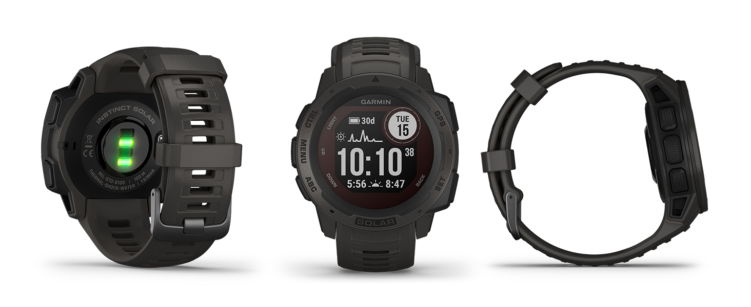 Garmin Instinct - водонепроникний GPS-годинник зі спортивними та фітнес-функціями. Вимірювання частоти серцевих скорочень на зап'ясті, фітнес-трекер та сповіщення зі смартфона. Різні моделі (Instinct Solar, Lila)