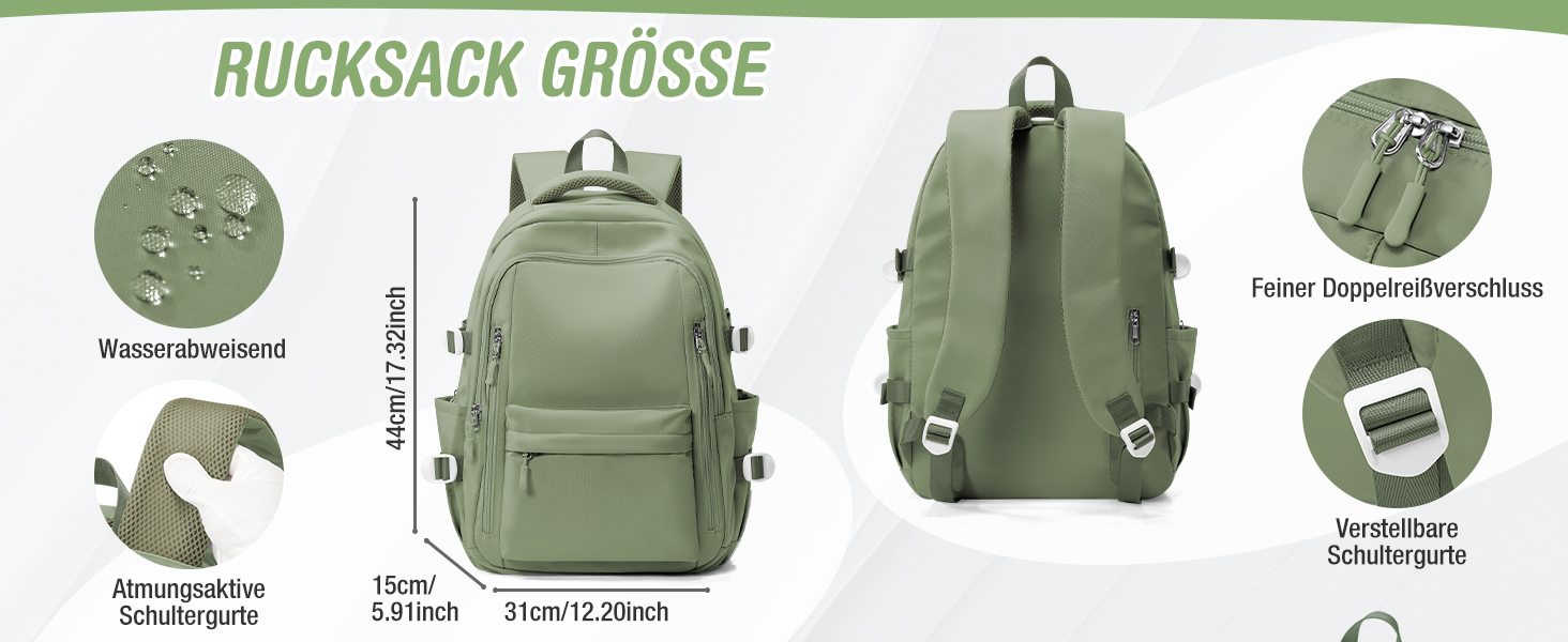 Шкільний рюкзак HYC00 для дівчаток та хлопчиків-підлітків, водонепроникний, для ноутбука 14 дюймів, зелений M4