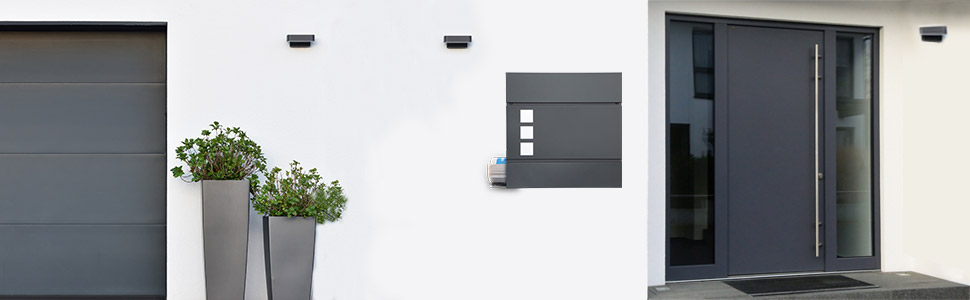 Поштовий ящик Monzana XXL з газетницею та оглядовим вікном, сталевий, антрацит, з ключем (2 ключі), для настінного монтажу