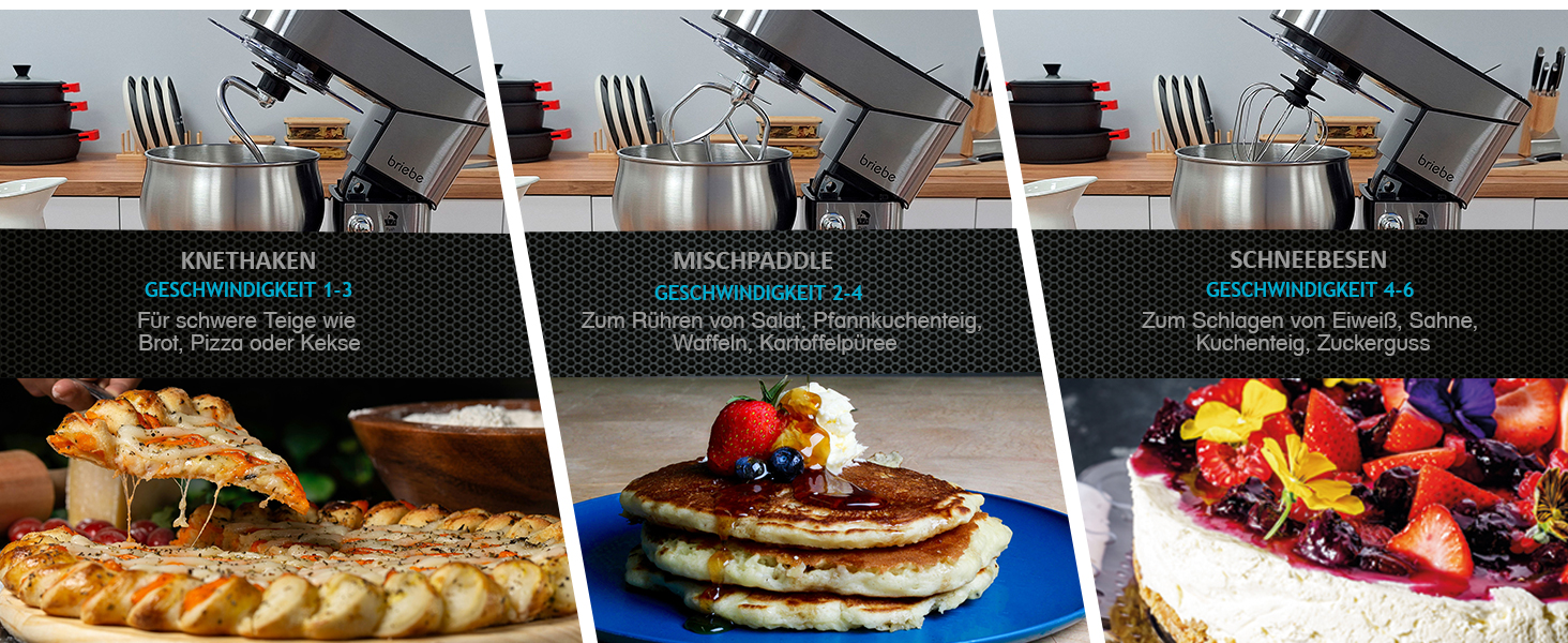 Професійна кухонна машина/міксер Briebe 1800W з орбітальною дією, 6 швидкостей + імпульс, нержавіюча сталь KM1114