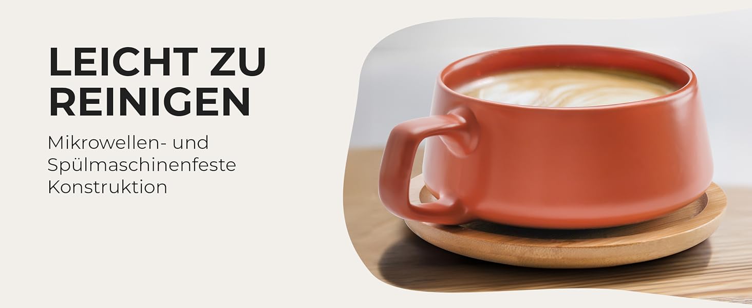 MIAMI - Set of 4 x 320 ml Coffee Cups/Cappuccino Cups with Saucers/Elegant/Modern/Coffee Cups made of Stoneware - Luxe Collection 4-Piece Set (Beige Pastel)
