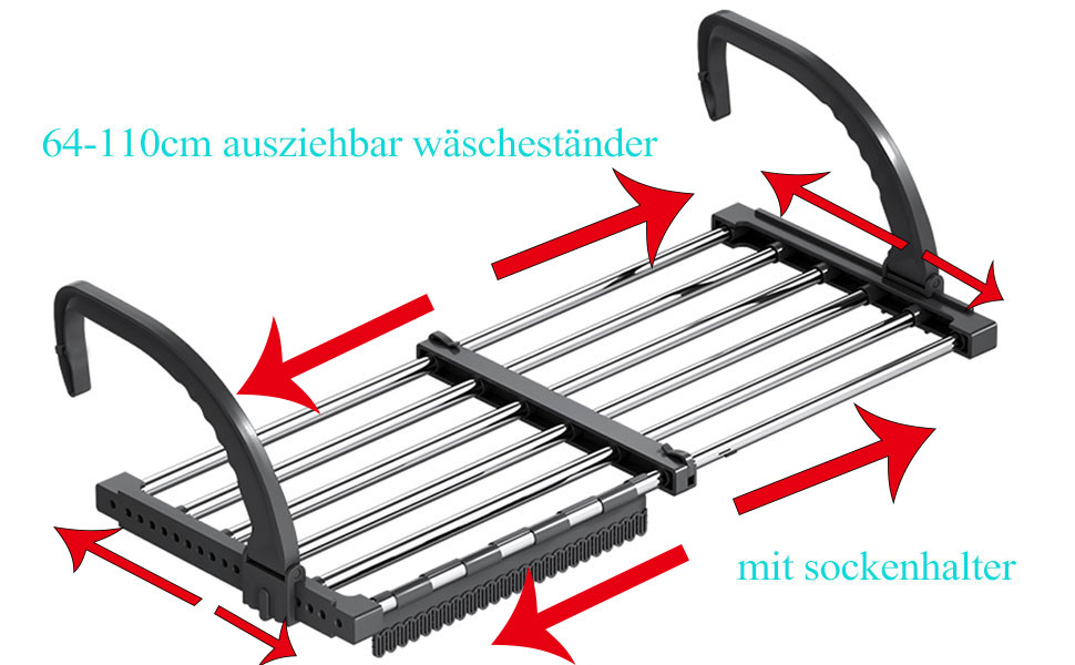 Висувна сушилка для білизни з нержавіючої сталі, турбо-тип, 6 крил, 3 рівні, для дому та вулиці, 64-110 см