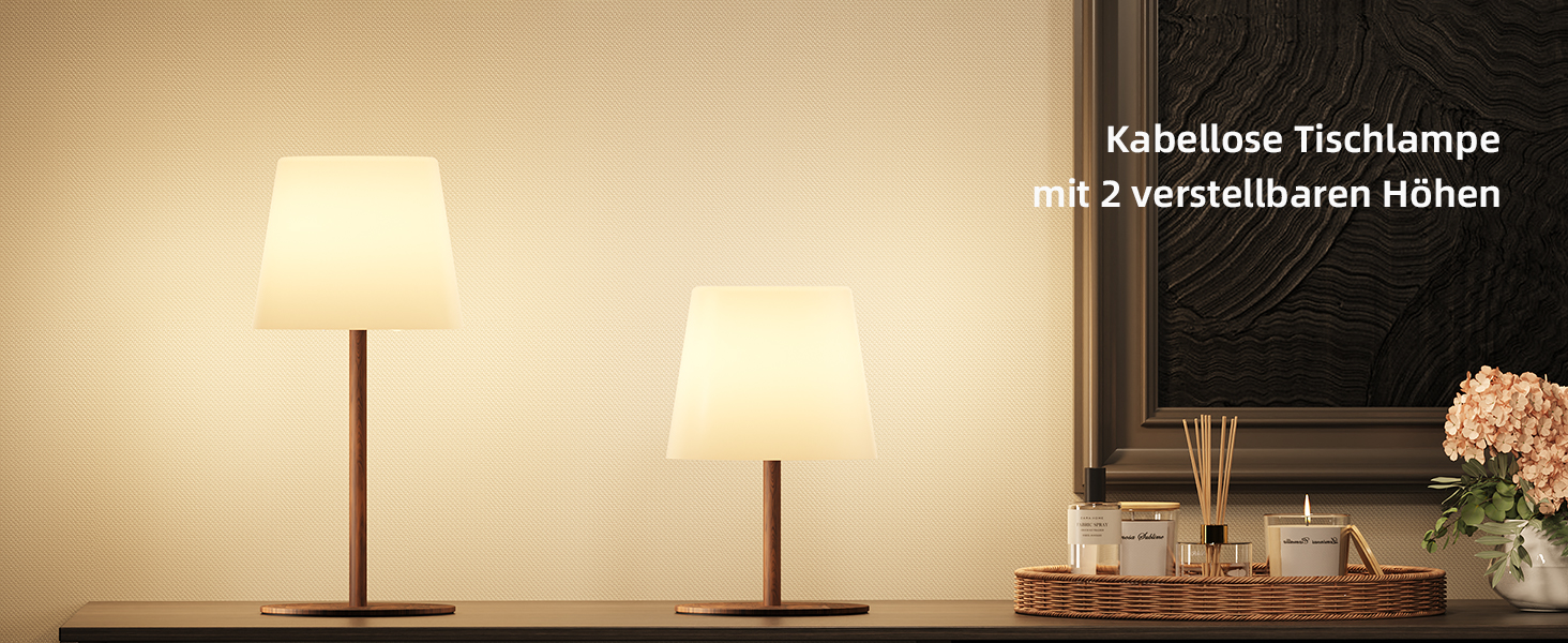 Світлодіодні настільні лампи EZVALO бездротові, 2 шт., IP65, USB-C, димування, 3 режими кольору, для дому та кемпінгу (дерев'яний колір)