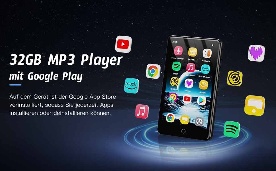 MP3 плеєр 32GB з Bluetooth та WiFi, Android 13, 4.02