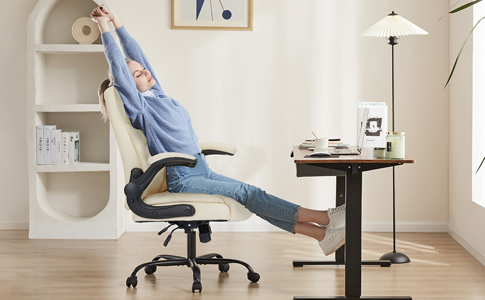 Крісло шеф-кухаря Sweetcrispy з PU шкіри, ергономічне офісне крісло, крісло для комп'ютера з високою спинкою, геймерське крісло для роботи та відпочинку, біле