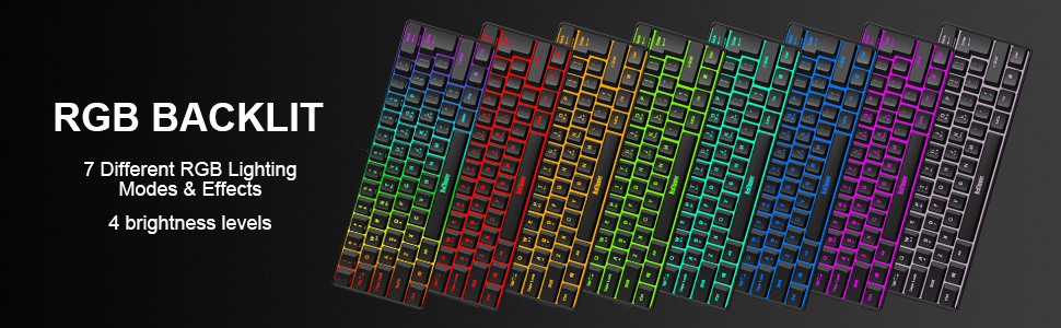 RedThunder Комплект ігрової клавіатури та миші з RGB підсвічуванням, 62 клавіші, DE-розкладка, 7200 DPI, компактна миша з 6 кнопками, для PC, MAC, PS5, Xbox, чорний