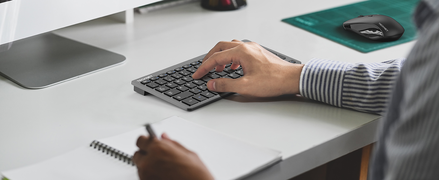 TECKNET Бездротовий Набір Клавіатури та Миші, QWERTZ, 2.4 GHz, 15м, Безшумна Клавіатура та Миша для ПК, Ноутбука, Smart TV, Білий (Сірий)