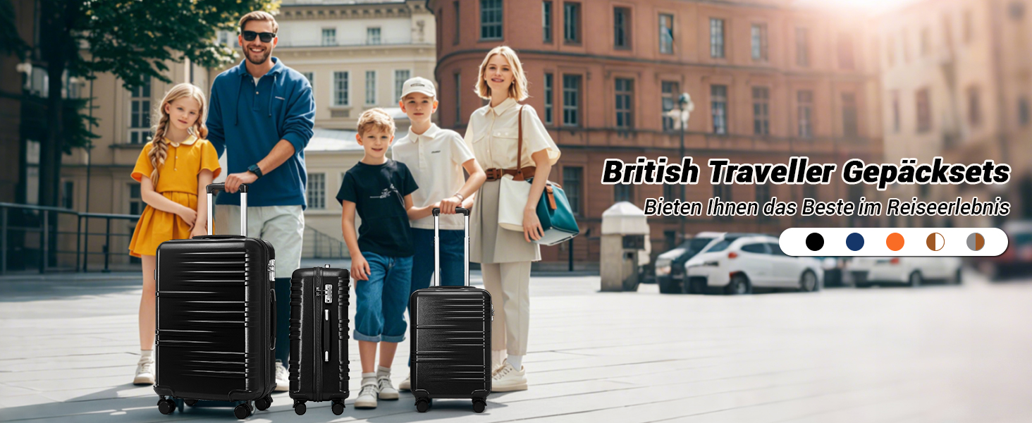 Чемодан ручної опішки British Traveller, середній, 64*43*26.5 см, з TSA-замком, ABS+PC, 24'+28' (Чорний)