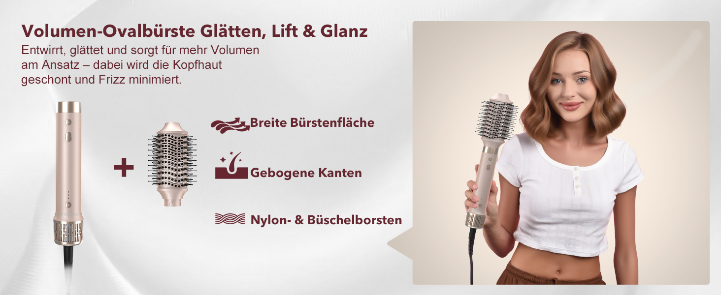 Airstyler 6-в-1: Фен, плойка, об'єм, локони, випрямлення. Рожевий (Champagnerfarben)