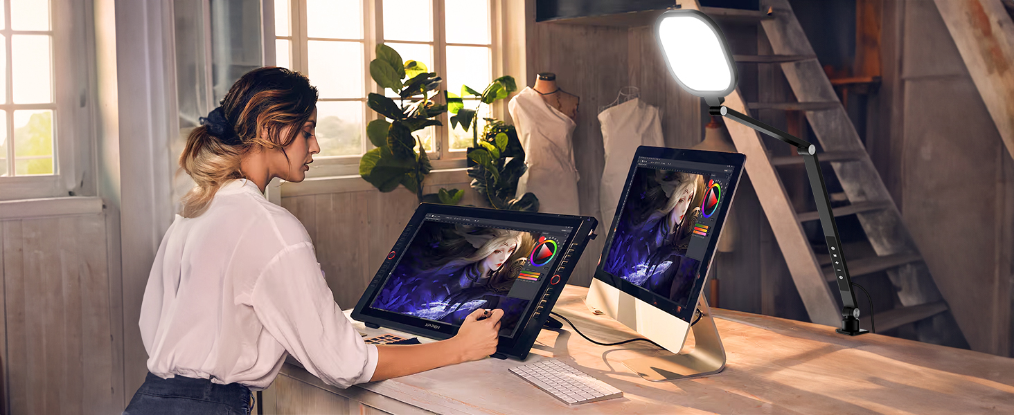 Світлодіодна лампа настільна з регулюванням яскравості, захистом для очей, 3 режими кольору, сенсорне керування, пам'ять, 15W, поворотний кріплення, чорний колір, 1 шт.