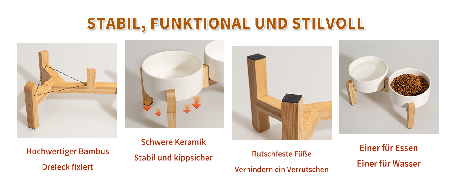 Elevated Dog Bowl Set - Ceramic Double Bowls with Non-Slip Stand - 2 Pack, 850ml Each - Ideal for Small & Medium Dogs
