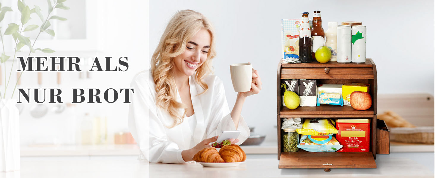 Brotbox з бамбука GUUSII HOME: велика, ретро, еко, з ролетним кришкою, двошарова, 38x25x36 см