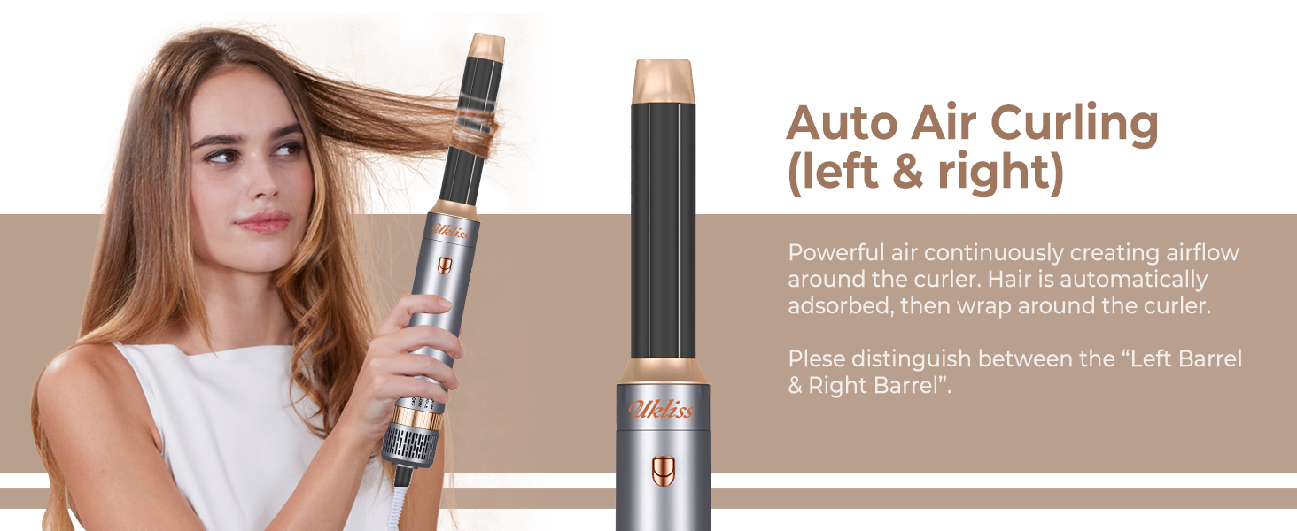 UKLISS Airstyler Pro 7-в-1: професійний фен-щітка з іонізацією, 1400 Вт, для укладання, створення локонів та випрямлення волосся (сірий)