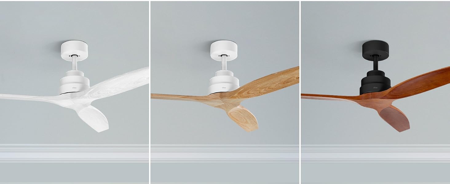 Стеляний вентилятор Ufesa 132 см, 40 Вт, 6 швидкостей, тихий, з 3 дерев'яними лопастями, функція літо-зима, таймер 8 годин, пульт, білий та світле дерево (без світла)