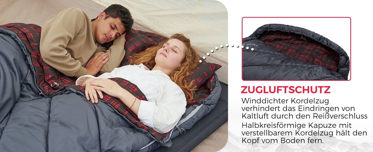 KingCamp 2-Person Sleeping Bag - Winter Warm Outdoor Sleeping Bag for Camping & Travel - 3-4 Season, Lightweight, with Flannel Pillows