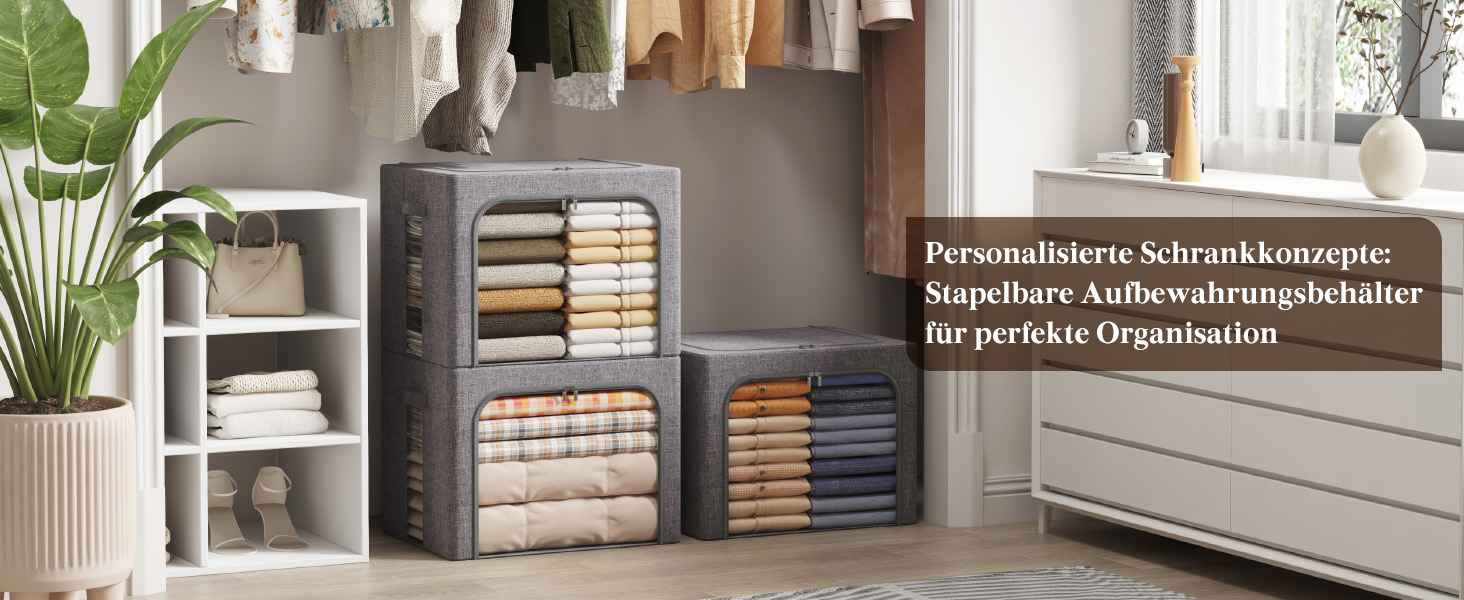 Коробка для зберігання одягу Lifewit з кришкою, металевий каркас, з ручками та вікном, сіра (2 шт., 75л)