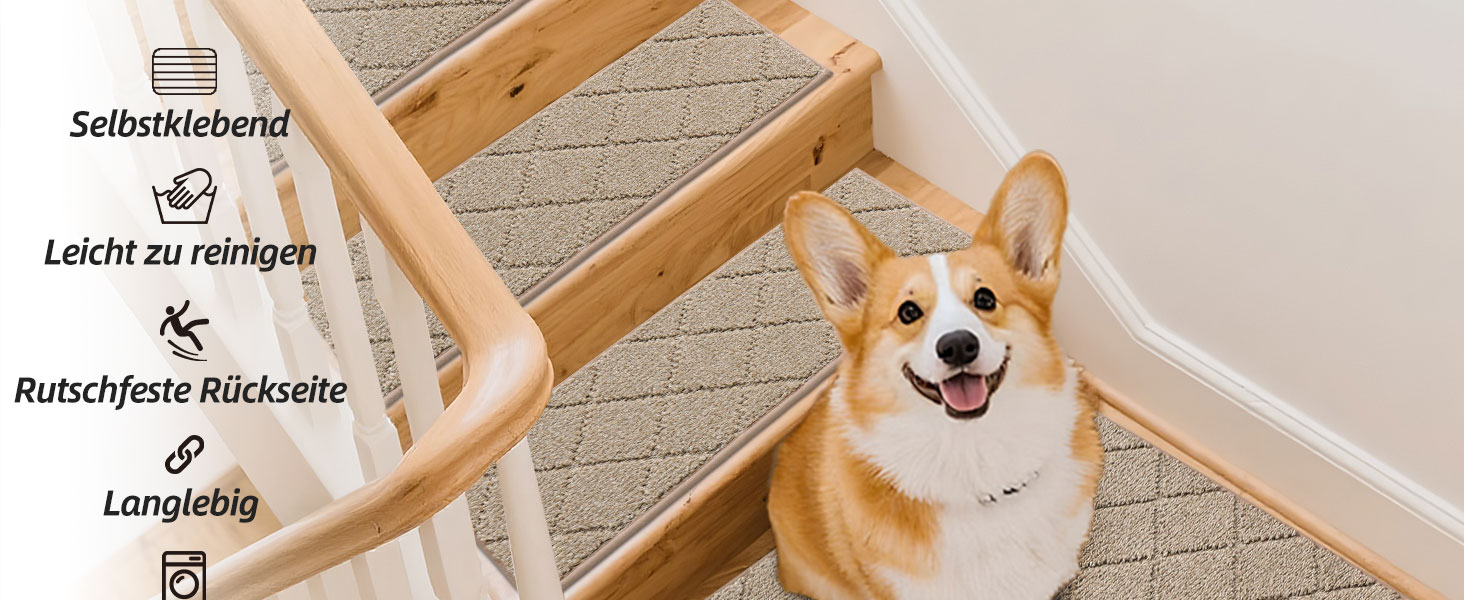 Ковзаючі килимки на сходи COSY HOMEER, 15 шт., 70 x 22 см, антиковзаючі, самоклеючі, машинне прання, 100% поліестер, TPE-підкладка, для дітей, літніх людей та домашніх тварин, сірий та білий