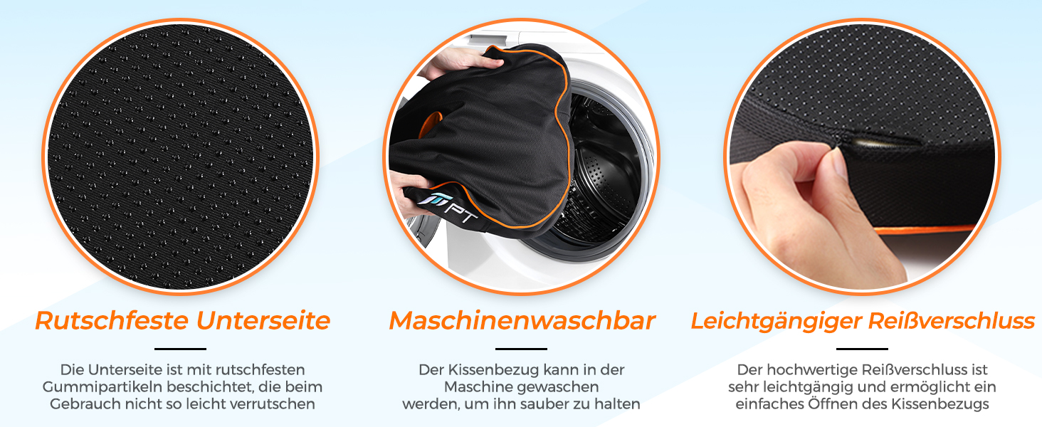 Подушка для сидіння PTYLO - ергономічна подушка для офісних крісел, автокрісел, інвалідних візків, геймінгових крісел, комфортна підтримка при тривалому сидінні, для вагітних, дихаюча, з антиковзаючим покриттям (Чорний)