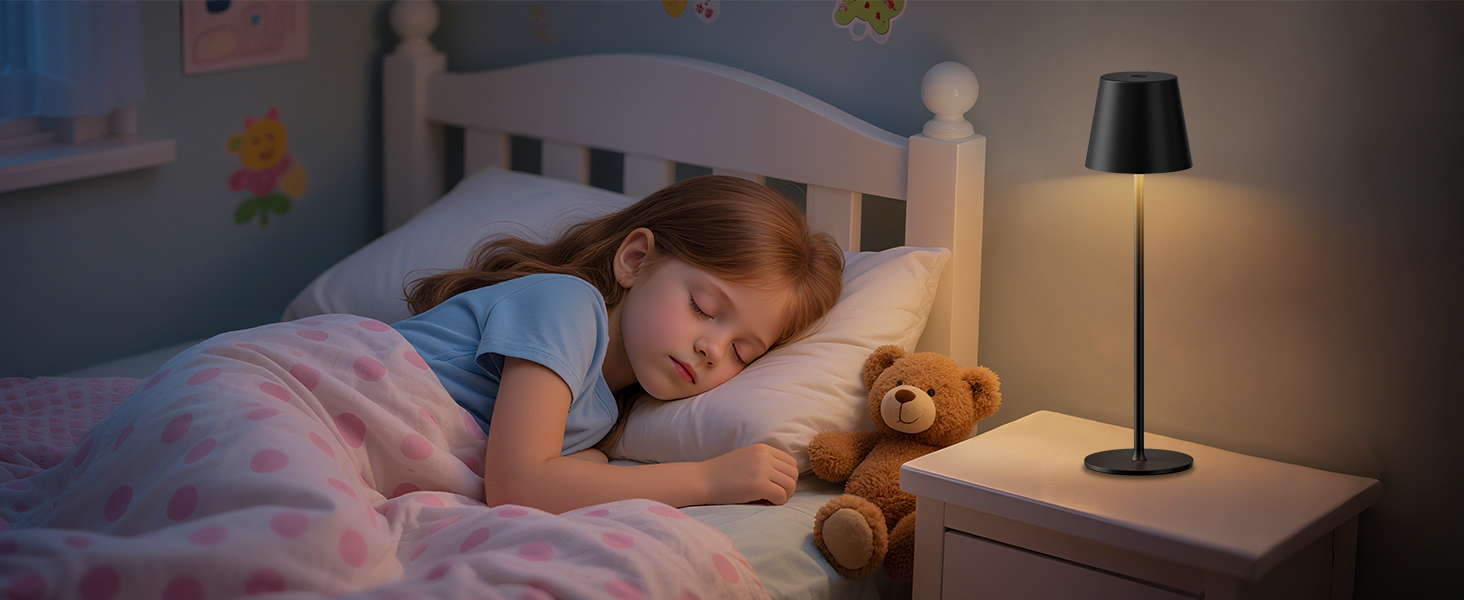 Акумуляторна настільна лампа LED бездротова з USB-C зарядкою, димується, 3 режими світла, чорна - для дому, кемпінгу