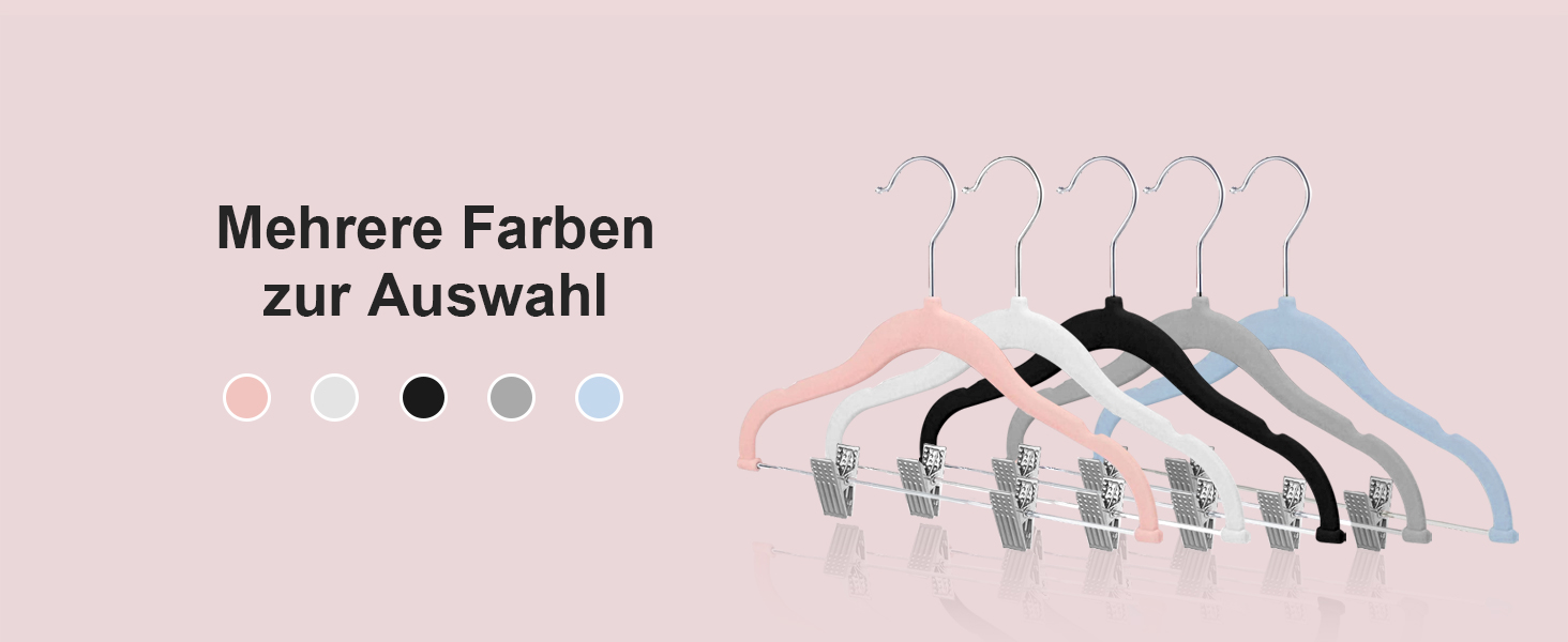 24 шт. велюрові дитячі вішалки для одягу з кліпсами, рожеві - стандартний гачок