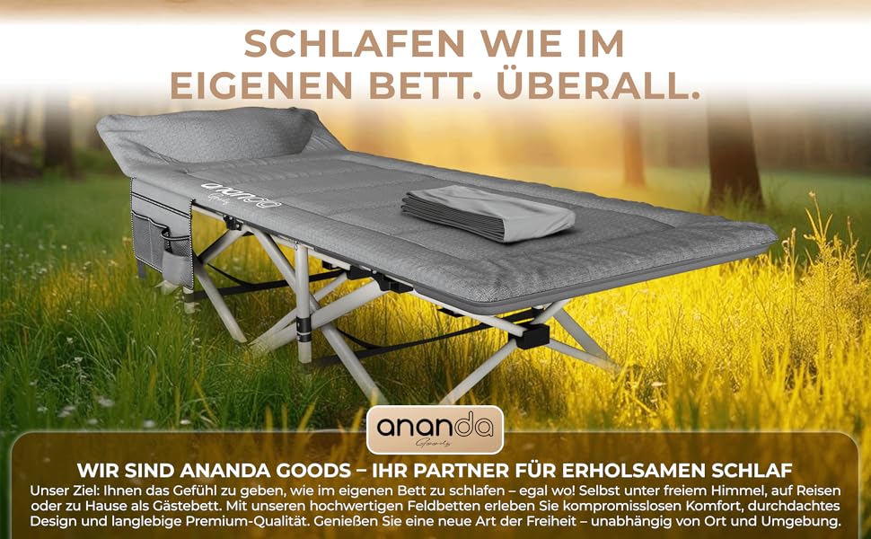 Розкладне ліжко Ananda Goods: туристичне, для кемпінгу, гостьове, з бавовняно-льоновій матраци та постільною білизною 100% бавовна