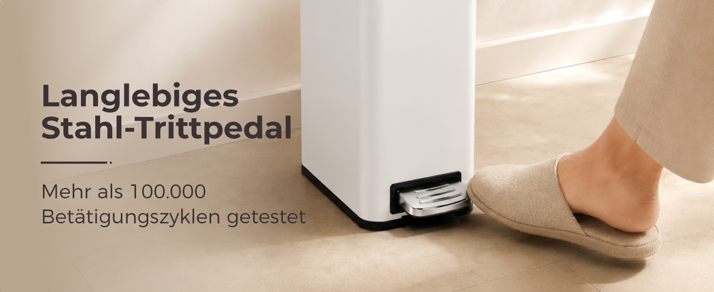 Сміттєвий кошик для ванної кімнати з педаллю та Soft-Close кришкою, 5 л, з виймаю одним внутрішнім відром, компактний смітник для кухні та спальні, чорний/білий