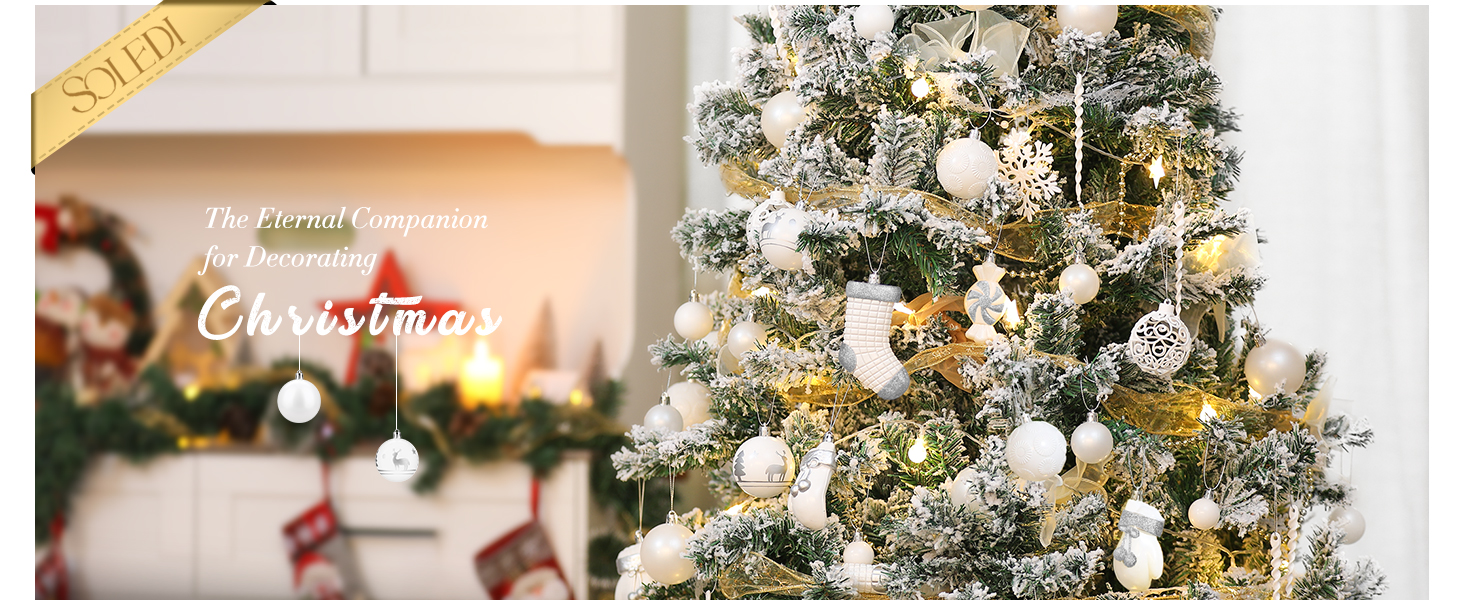 Набір ялинкових прикрас SOLEDI® 128 шт. Преміум якість, пластикові кулі білого кольору з зіркою на верхівку. Міцний та безпечний набір прикрас з петельками. Різнокольорові ялинкові кулі, багаторазовий декор для Різдва.