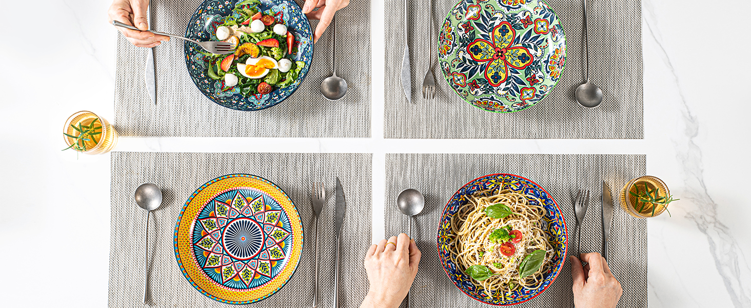 Набір салатниць з порцеляни HENXFEN (4 шт.) - 1000 мл, для салату, супу, пасти, богемський стиль