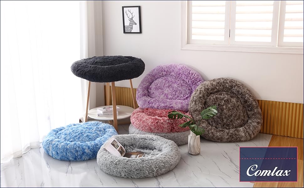 Крісло-гніздо для собак XXXL, кругле, знімний, пральний чохол, анти-тривожне, штучне хутро, м'яке, комфортне, пухнасте ліжко для домашніх тварин (115 см, сірий)