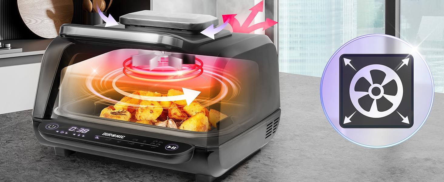 Фритюрниця Duronic XXL з 10л об'ємом та 2 камерами: подвійна фритюрниця без олії, Air Fryer для смаження без жиру (чорна)