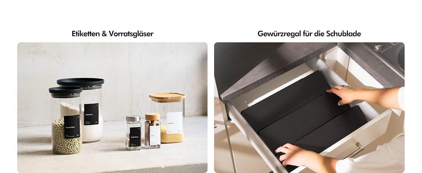 12 шт. скляні контейнери для зберігання KIVY – чорні, повітряно-непроникні, з кришкою