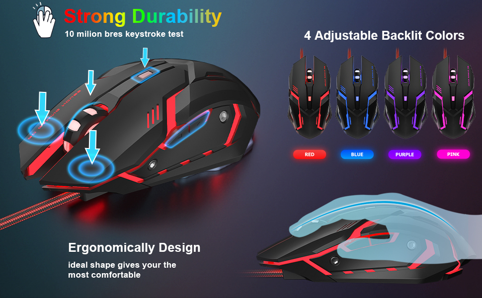 Ігровий набір клавіатури та миші, QWERTZ DE, 75% TKL, RGB, провідна, ергономічна, 4 кольори LED, великий килимок, USB, Plug & Play для ПК
