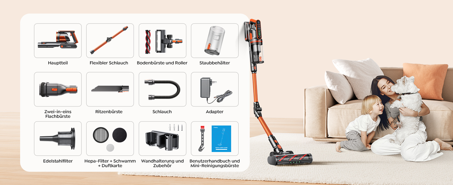 Бездротовий акумуляторний пилосос Fieety 600W з ароматерапією та гнучким з'єднанням, 65 хвилин роботи, для твердих поверхонь, килимів та авто