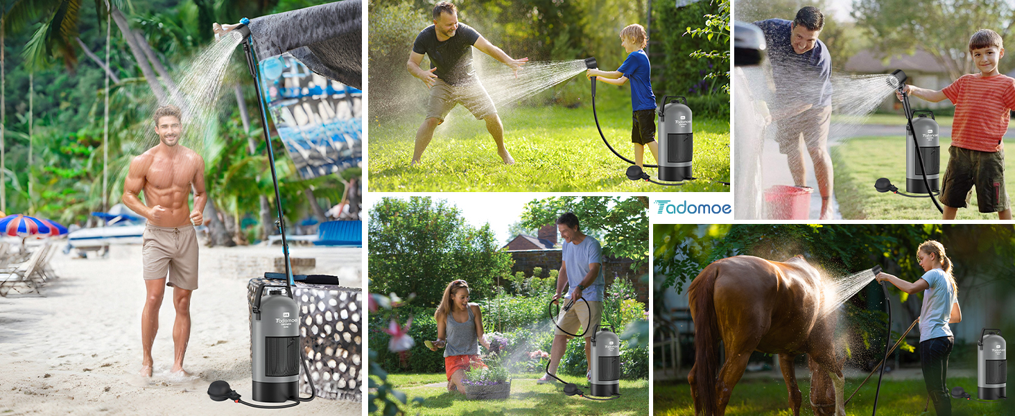 Сонячний душ для кемпінгу на 20 літрів з насосом, сумка та душ для відпочинку, подорожей та туризму (сірий)